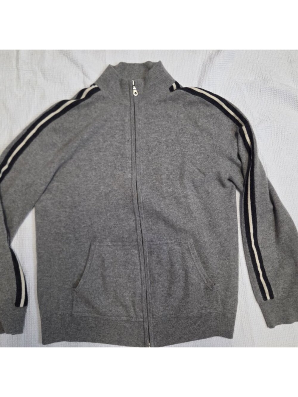 Neiman Marcus Mens Cashmere Bomber Cardigan With Stripes Sz M With 2 Holes